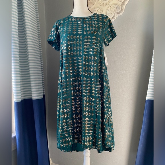 LuLaRoe Elegant Forest Green and Rose Gold Carly Dress - Picture 1 of 11